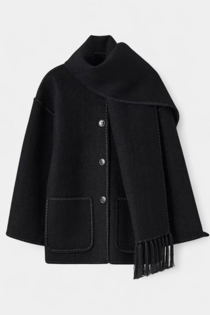 Pauline | Volné Ramínko Kabát s Pruženou s Kapucí s Fringing