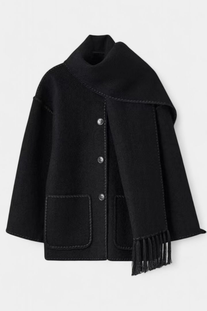 Pauline | Volné Ramínko Kabát s Pruženou s Kapucí s Fringing