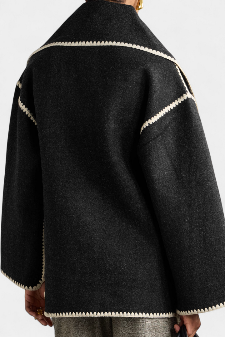 Pauline | Volné Ramínko Kabát s Pruženou s Kapucí s Fringing