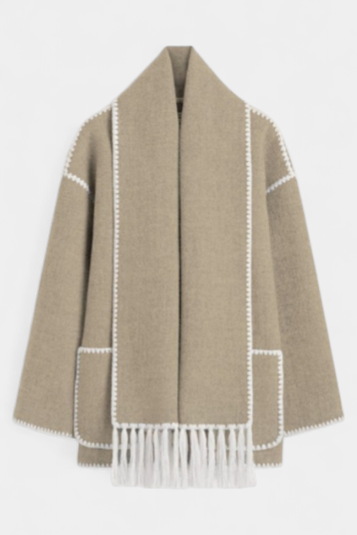 Pauline | Volné Ramínko Kabát s Pruženou s Kapucí s Fringing