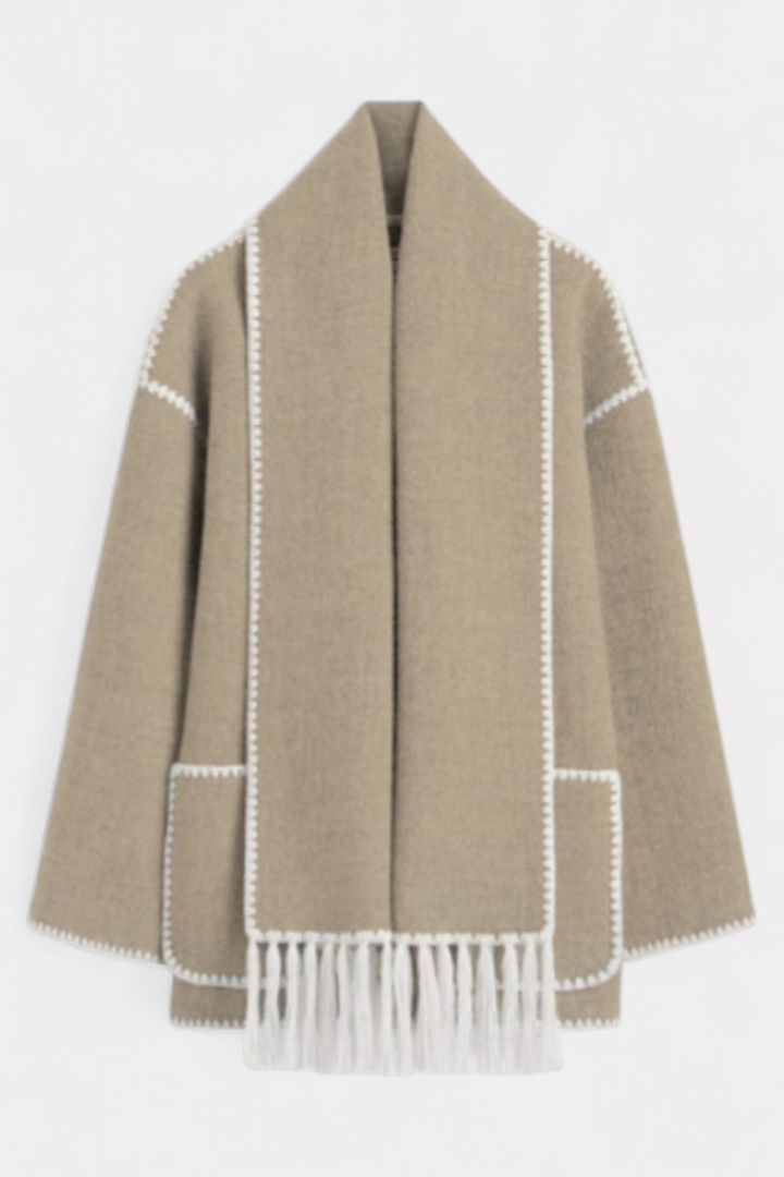 Pauline | Volné Ramínko Kabát s Pruženou s Kapucí s Fringing