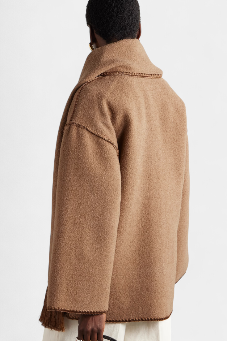 Pauline | Volné Ramínko Kabát s Pruženou s Kapucí s Fringing