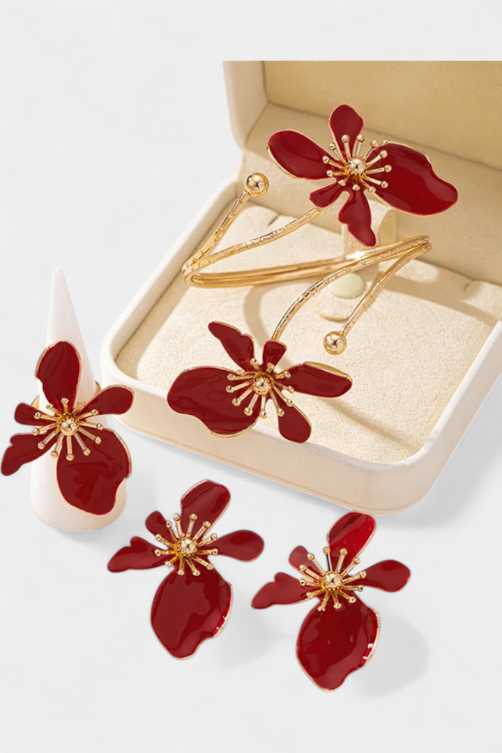 Sada květinových doplňků: Náramek + Náušnice + Prsteny