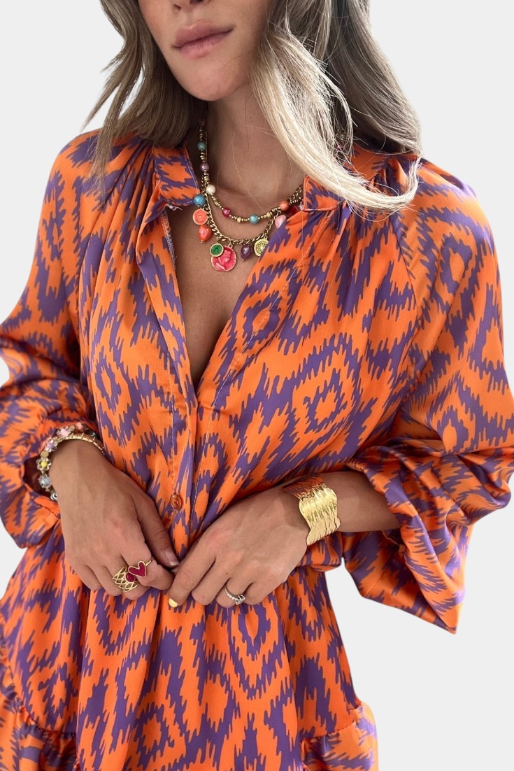 Yasmine | Monochromatický Mini s Volánky a Ikatovým Potiskem