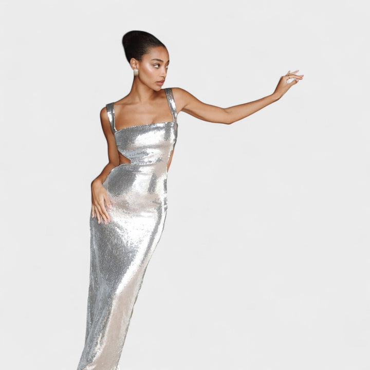 Petra | Strakaté stříbrné večerní šaty