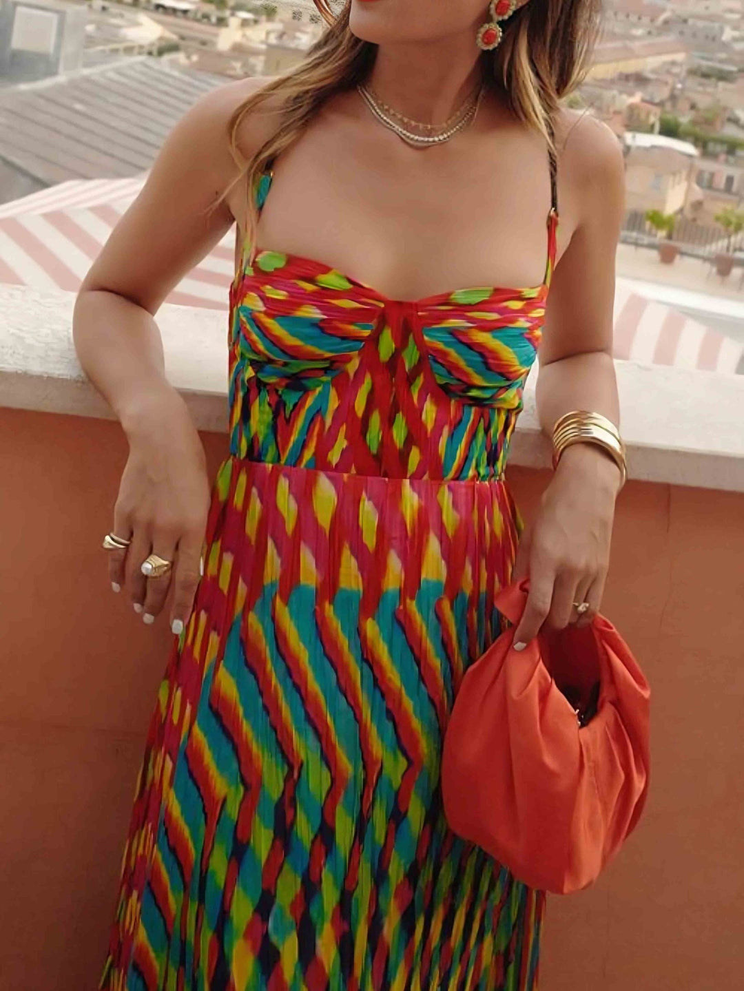 Aria | Maxi šaty s abstraktním potiskem, bez rukávů, s A-liner střihom